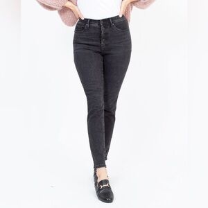 EVERLANE The High Rise Skinny Jean Button Fly in Faded Black Denim